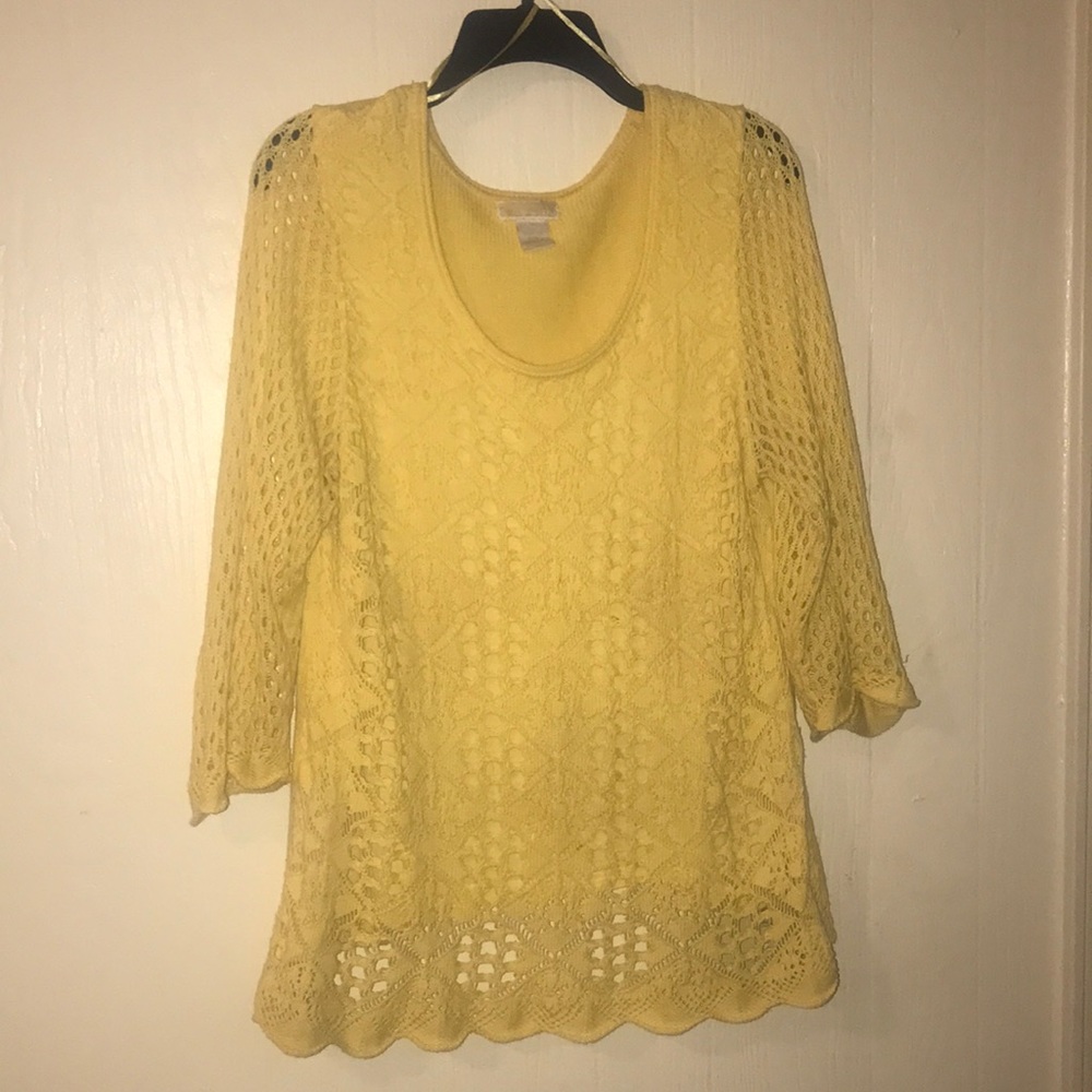 Sz: L Christina Yellow Beautifully knitted and woven top
